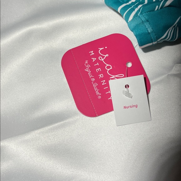 Maternity/Nursing Teal and White Leaf Print Bikini Top - Picture 2 of 8